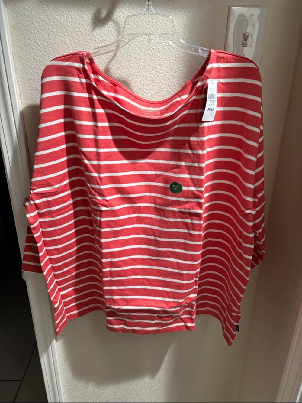 L.L. Bean Coral and White Striped Blouse 2X Plus NWT